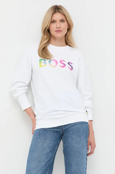 Βαμβακερή μπλούζα BOSS γυναικεία, χρώμα: άσπρο,