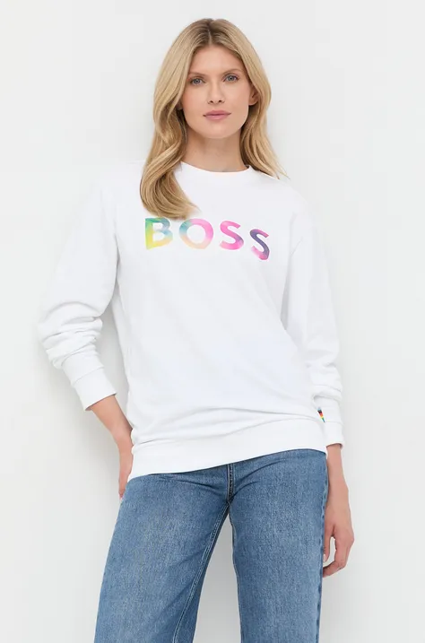 BOSS bluza bawełniana 50477836 damska kolor biały z nadrukiem