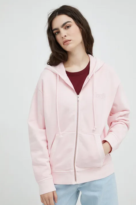 Βαμβακερή μπλούζα Levi's γυναικεία, χρώμα: ροζ, με κουκούλα