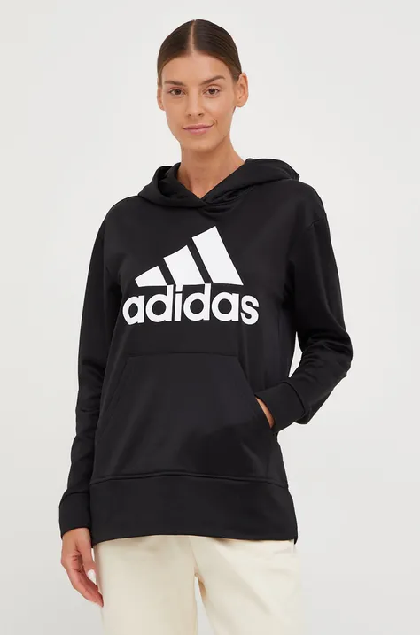 Tréningová mikina adidas Performance Big Logo dámska, čierna farba, s kapucňou, s potlačou