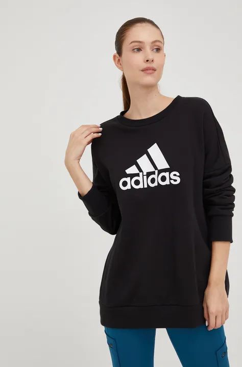 Bavlnená mikina adidas Performance dámska, čierna farba, s potlačou