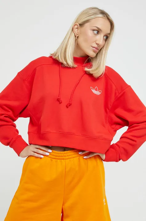 adidas Originals bluza bawełniana damska kolor czerwony z kapturem z nadrukiem