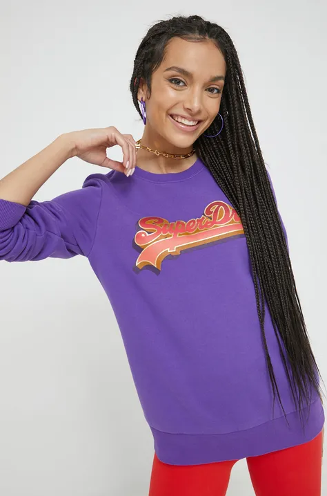Superdry bluza damska kolor fioletowy z nadrukiem