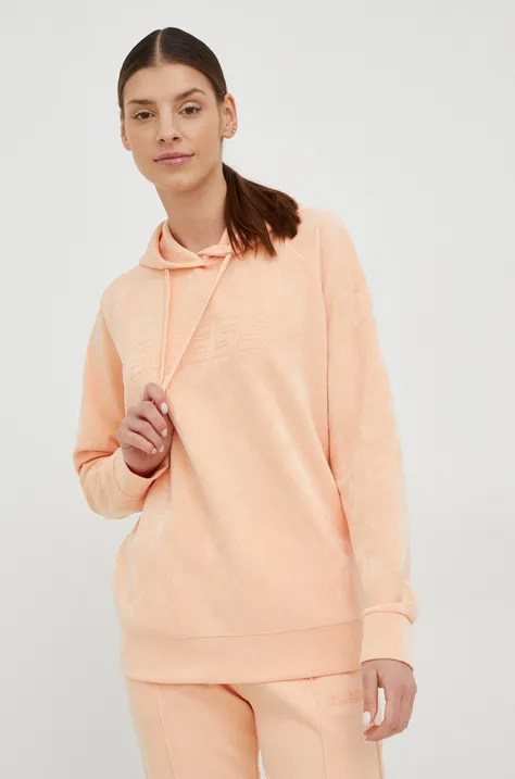 Guess bluza damska kolor pomarańczowy z kapturem z aplikacją