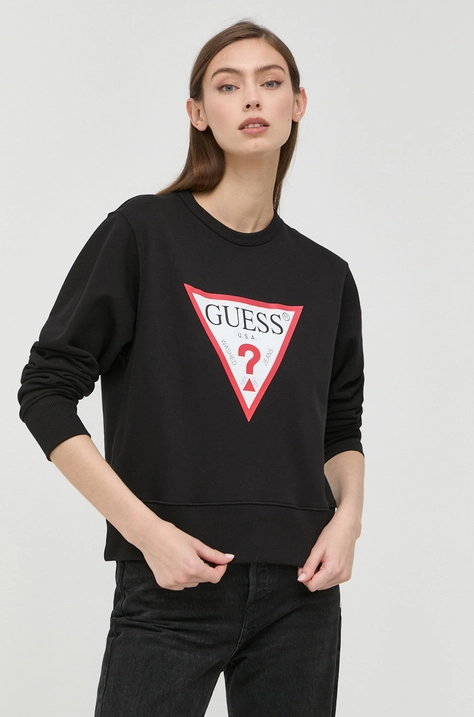 Guess bluza femei, culoarea negru, cu imprimeu