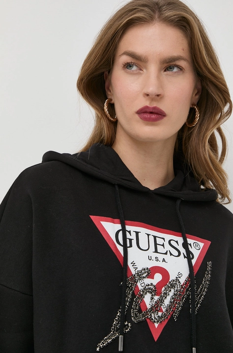 Bluza Guess ženska, črna barva, s kapuco