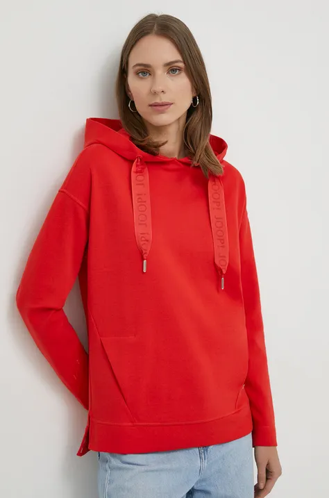Mikina Joop! dámska, červená farba, s kapucňou, jednofarebná, 3003252210007090