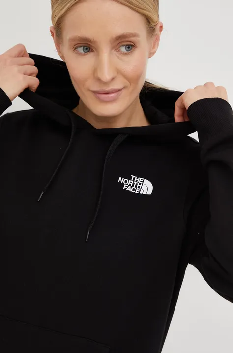 Бавовняна кофта The North Face жіноча колір чорний з капюшоном з принтом