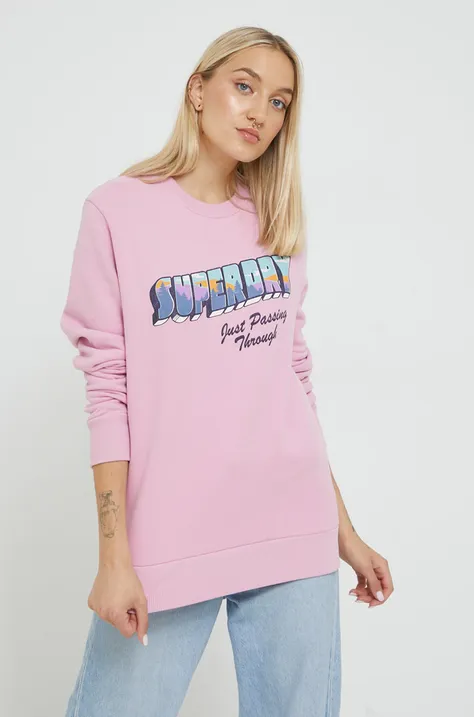 Superdry bluza damska kolor fioletowy z nadrukiem