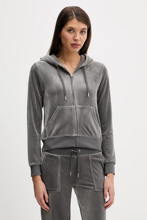 Juicy Couture bluza damska kolor szary z kapturem gładka