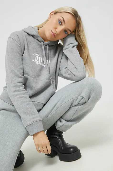 Dukserica Juicy Couture za žene, boja: siva, s kapuljačom, melanž