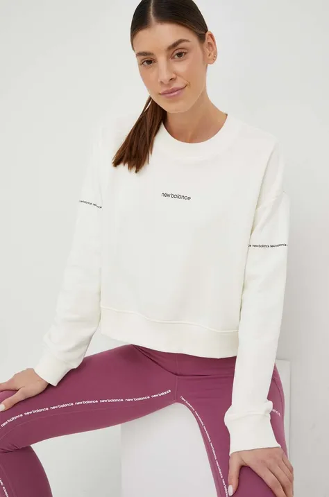 New Balance bluza damska kolor beżowy z nadrukiem