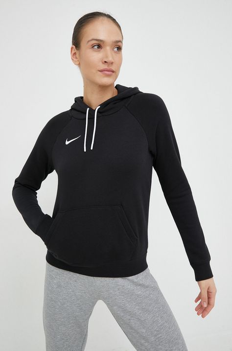 Mikina Nike dámská, černá barva, s kapucí, hladká