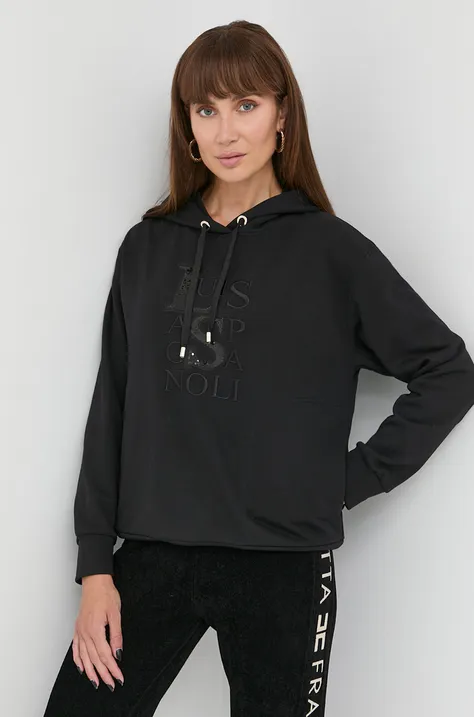 Mikina Luisa Spagnoli dámská, černá barva, s kapucí, s aplikací