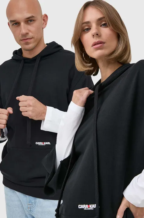 Mikina Karl Lagerfeld Karl Lagerfeld x Cara Delevingne unisex, černá barva, s kapucí, s aplikací