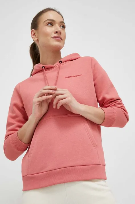 Peak Performance bluza damska kolor różowy z kapturem gładka