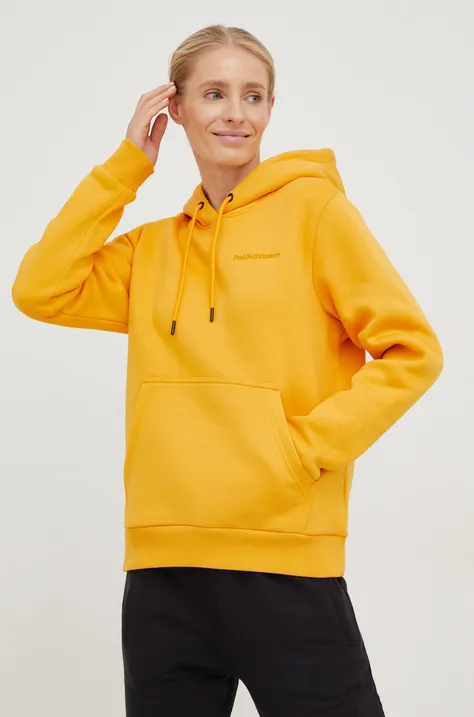 Peak Performance bluza damska kolor żółty z kapturem gładka