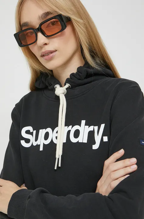 Superdry bluza damska kolor czarny z kapturem z nadrukiem