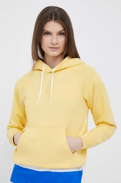 Pamučna dukserica Polo Ralph Lauren za žene, boja: žuta, s kapuljačom, s aplikacijom