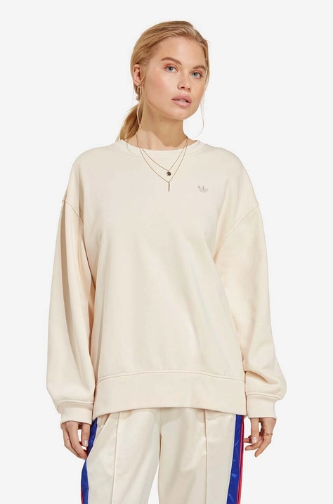 Bavlněná mikina adidas Originals dámská, béžová barva, hladká, IC4977-cream