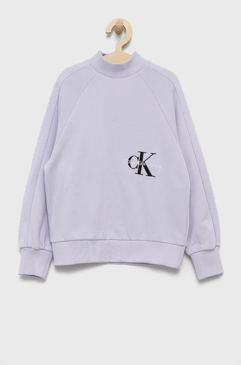 Calvin Klein Jeans bluza bawełniana dziecięca IG0IG01526.9BYY kolor fioletowy z aplikacją