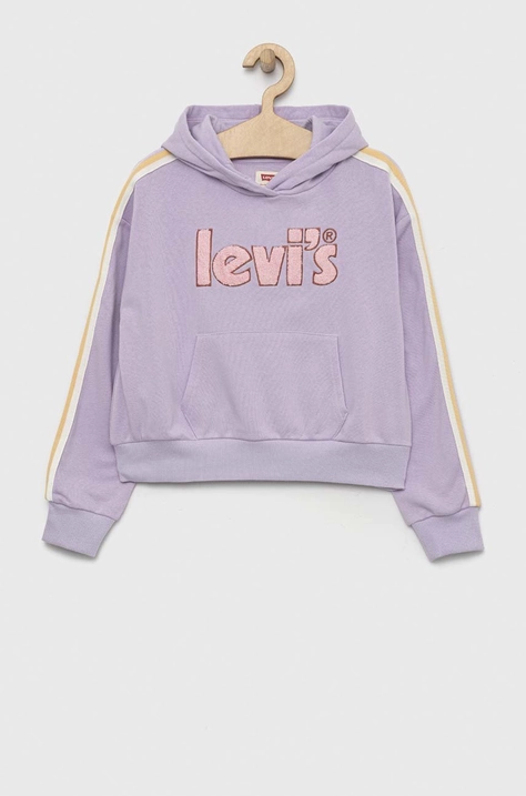 Levi's bluza copii culoarea violet, cu glugă, cu imprimeu