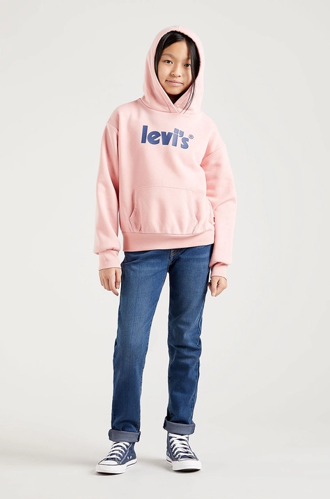 Παιδική μπλούζα Levi's χρώμα: ροζ, με κουκούλα