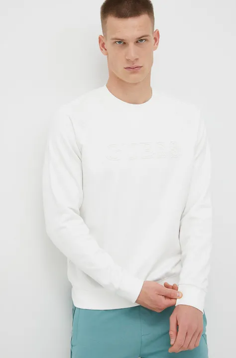 Guess bluza męska kolor biały z aplikacją
