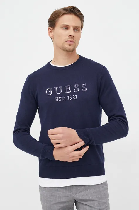 Pulover s dodatkom vune Guess za muškarce, boja: tamno plava, lagani