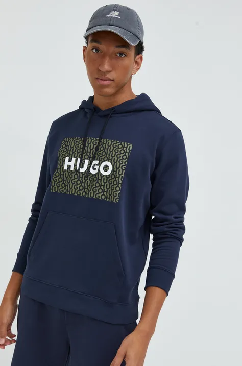Хлопковая кофта HUGO мужская цвет синий однотонная