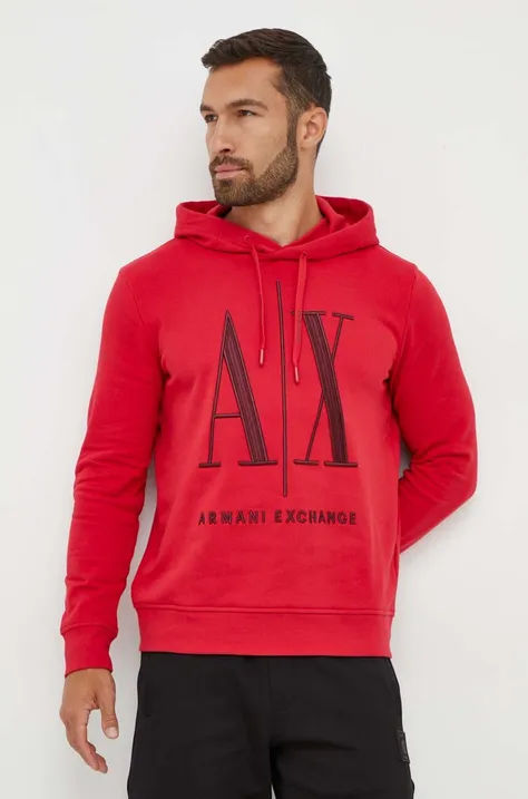 Armani Exchange bluza bawełniana męska kolor czerwony z kapturem z nadrukiem