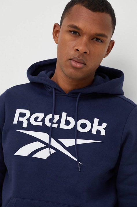 Reebok bluza męska kolor granatowy z kapturem z nadrukiem