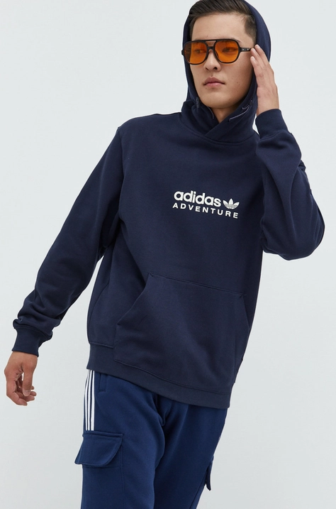 adidas Originals hanorac de bumbac barbati, culoarea albastru marin, cu imprimeu