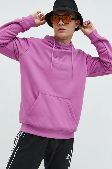 adidas Originals bluza bawełniana męska kolor różowy z kapturem z nadrukiem