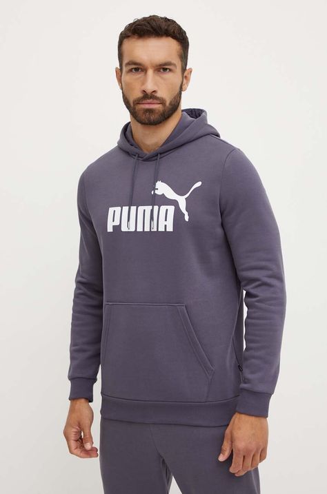 Кофта Puma мужская цвет серый с капюшоном с принтом