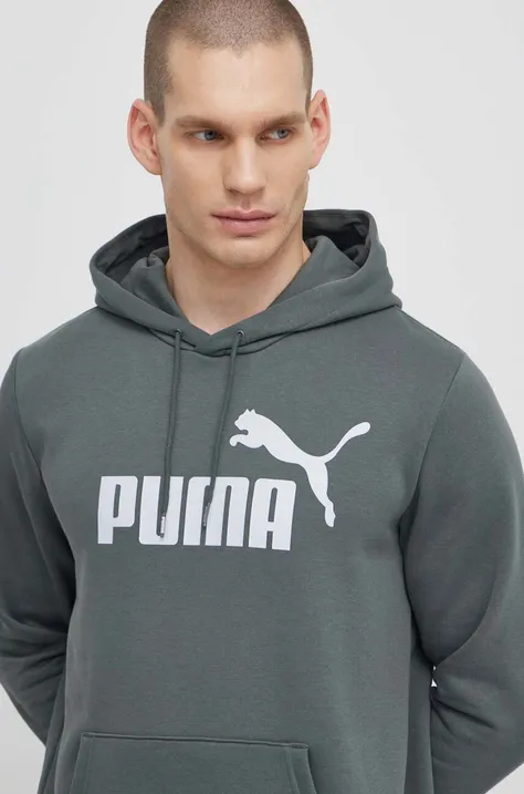 Dukserica Puma za muškarce, boja: siva, s kapuljačom, tiskom