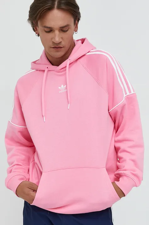 Bombažna mikica adidas Originals moška, roza barva, s kapuco