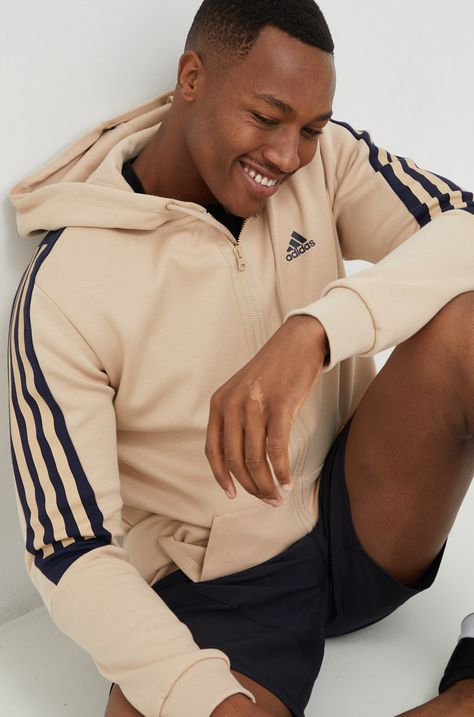 Bluza adidas Performance moška, bež barva, s kapuco