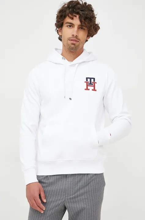 Tommy Hilfiger bluza męska kolor biały z kapturem z aplikacją