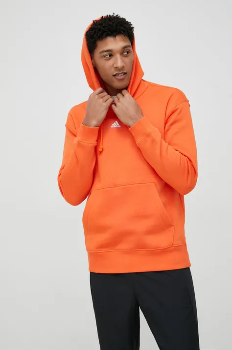 Кофта adidas мужская цвет оранжевый с капюшоном однотонная