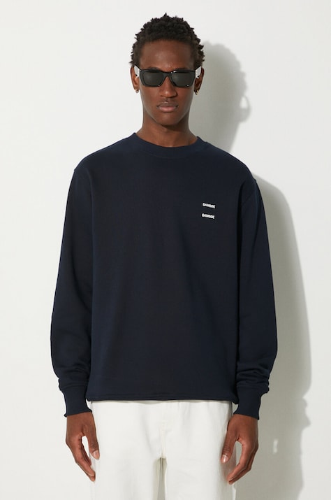 Pamučna dukserica Samsoe Samsoe za muškarce, boja: tamno plava, glatka