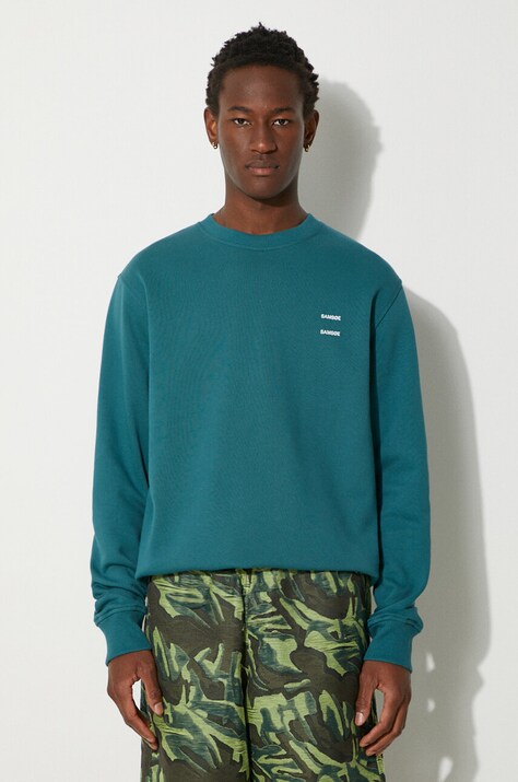 Samsoe Samsoe cotton sweatshirt men's turquoise color