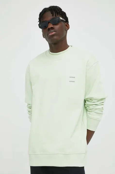 Samsoe Samsoe bluza bawełniana męska kolor zielony gładka