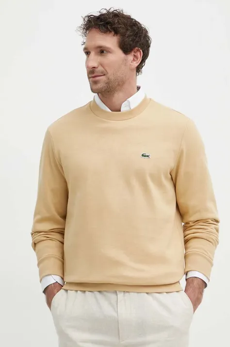Lacoste sweatshirt men's beige color smooth