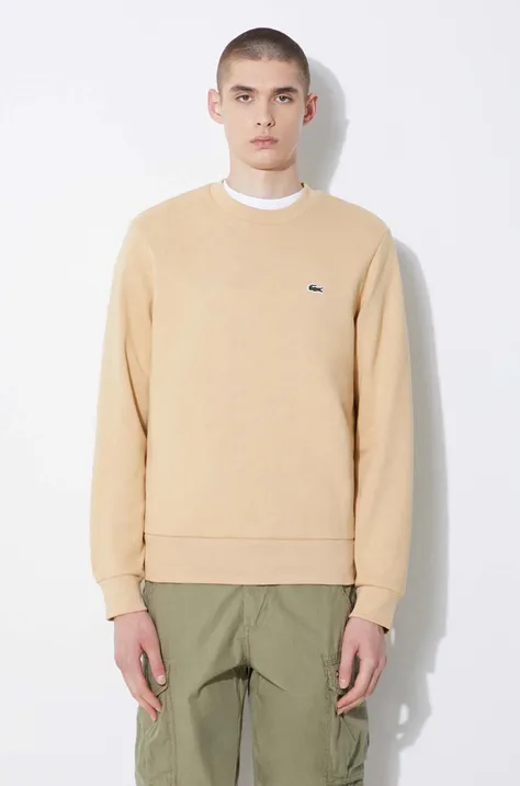 Lacoste sweatshirt men's beige color smooth