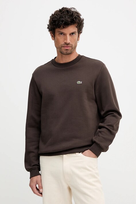 Lacoste bluza męska kolor brązowy gładka