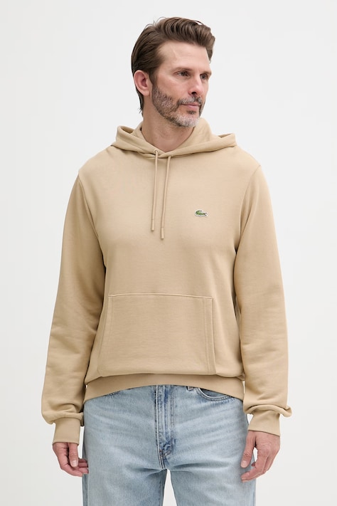 Lacoste bluză culoarea negru, cu glugă, uni, SH9623