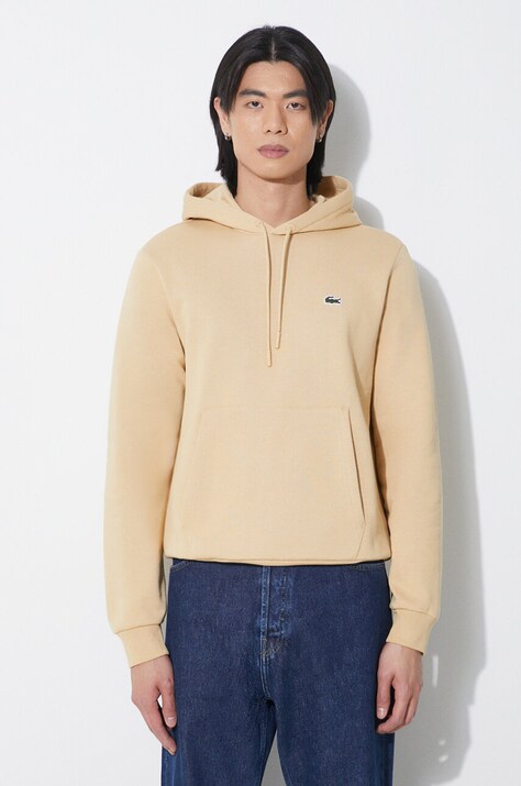 Lacoste sweatshirt beige color hooded smooth