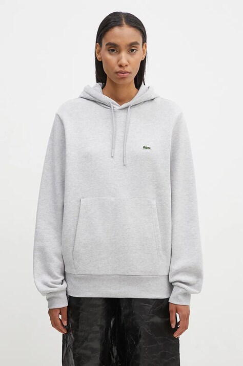 Lacoste bluza culoarea gri, cu glugă, neted