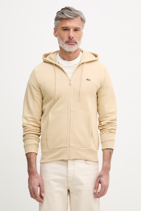 Lacoste bluza męska kolor beżowy z kapturem gładka SH9626